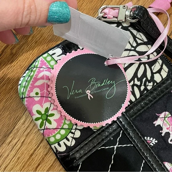 Vera Bradley Ella Wristlet Pink Elephants Black Multi Women’s Patchwork Quilted - Picture 6 of 7